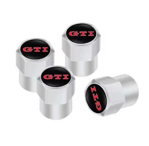 Metal Wheel Valve 4pz for Volkswagen GTI T-ROC GTD Atlas Tiguan Passat Golf Polo Touareg, the photo shows the Metal Wheel Valve silver style - M-Pure Dynamics