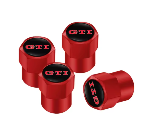 Metal Wheel Valve 4pz for Volkswagen GTI T-ROC GTD Atlas Tiguan Passat Golf Polo Touareg, the photo shows the Metal Wheel Valve in the red style - M-Pure Dynamics