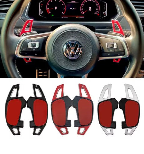 Paddle Shifter adhesive Per VW Golf 7 7.5 GTI MK7 GTE GTD RLINE POLO Scirocco, the photo shows the steering wheel with the paddle installed - M-Pure Dynamics