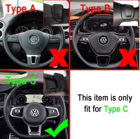 Paddle Shifter adhesive Per VW Golf 7 7.5 GTI MK7 GTE GTD RLINE POLO Scirocco, the photo shows the type of the steering wheel you have to have to be able to install the paddles - M-Pure Dynamics