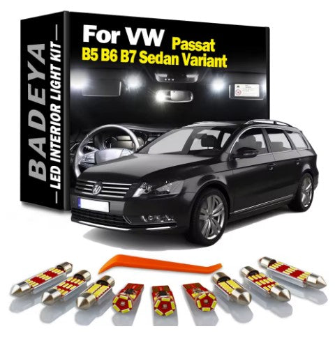 BADEYA Canbus Lightbulbs LED for Inside for Volkswagen VW Passat B5 B6 B7 Sedan 1997-2011 2012 2013 2014 , the phot shows the content and the box - M-Pure Dynamics