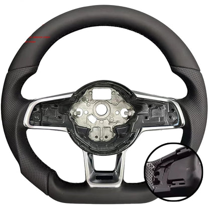 Steering wheel with detailed view on a white background