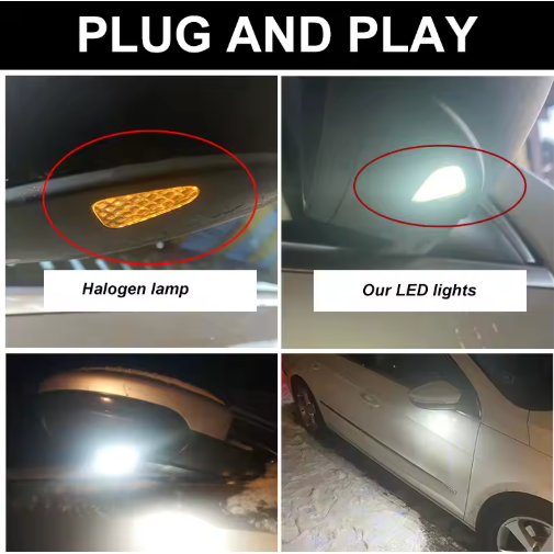 2pz Canbus Side Mirror LED light for Volkswagen VW Passat B7 EOS CC Scirocco Jetta Passat CC,this photo shows the led light turned on and installed on the car - M-Pure Dynamics