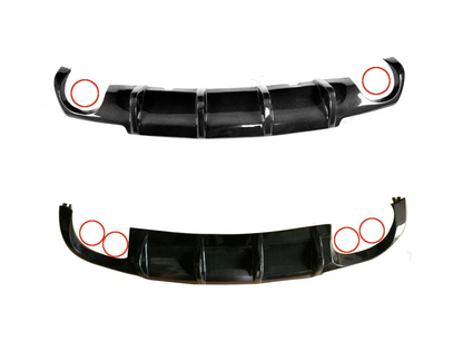 Two black car bumpers with circular cutouts on a white background